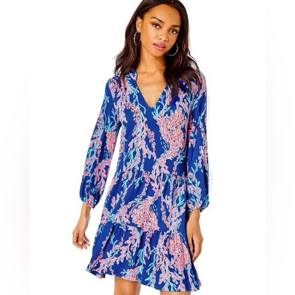 Lilly Pulitzer - Traci Long Sleeve Tiered Dress in Borealis Blue